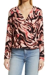 Halogen Cross Front Blouse In Pink- Black Ink Strokes