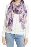 Nordstrom Eyelash Trim Print Cashmere & Silk Wrap In Purple Bloom Painted Petals