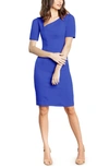 Dress The Population Ruth Asymmetrical Neck Midi Dress In Blue