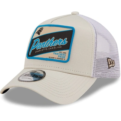 New Era Men's  Khaki, White Carolina Panthers Happy Camper A-frame Trucker 9forty Snapback Hat In Khaki,white
