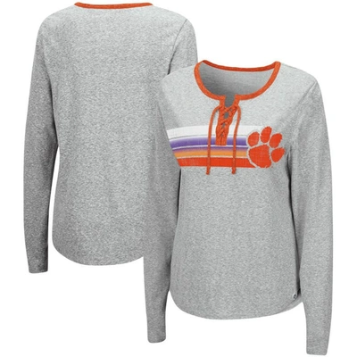 Colosseum Heathered Gray Clemson Tigers Sundial Tri-blend Long Sleeve Lace-up T-shirt