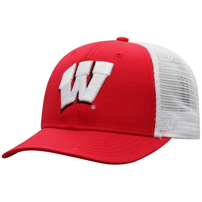 Top Of The World Men's  Red, White Wisconsin Badgers Trucker Snapback Hat In Red,white