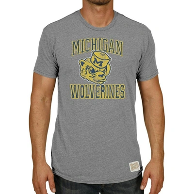 Retro Brand Original  Heather Gray Michigan Wolverines Vintage Wolverbear Tri-blend T-shirt