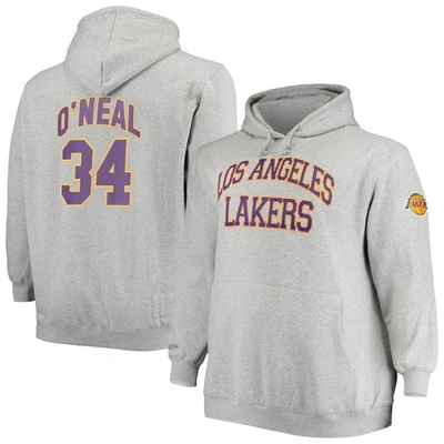 Mitchell & Ness Shaquille O'neal Heathered Gray Los Angeles Lakers Big & Tall Name & Number Pullover