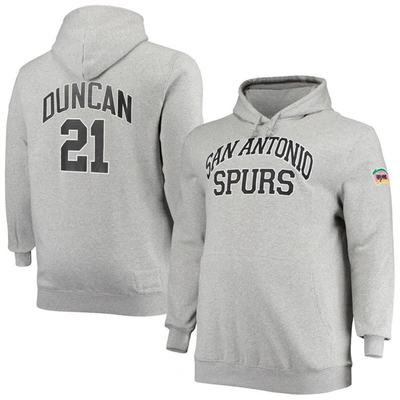 Mitchell & Ness Tim Duncan Heathered Gray San Antonio Spurs Big & Tall Name & Number Pullover Hoodie