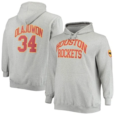 Mitchell & Ness Hakeem Olajuwon Heathered Gray Houston Rockets Big & Tall Name & Number Pullover Hoo