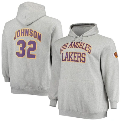 Mitchell & Ness Magic Johnson Heathered Gray Los Angeles Lakers Big & Tall Name & Number Pullover Ho
