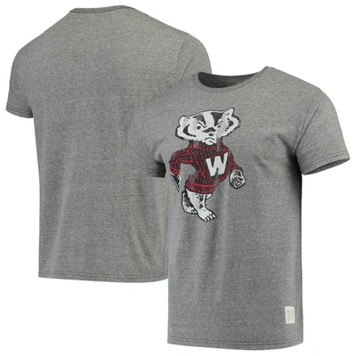 Retro Brand Original  Heathered Gray Wisconsin Badgers Vintage Logo Tri-blend T-shirt
