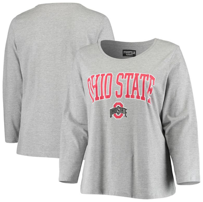 Profile Women's Heathered Gray Ohio State Buckeyes Plus Size Logo Long Sleeve T-shirt In White