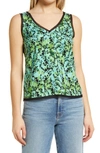 Halogen Raw Edge Tank In Green Floral Fresh