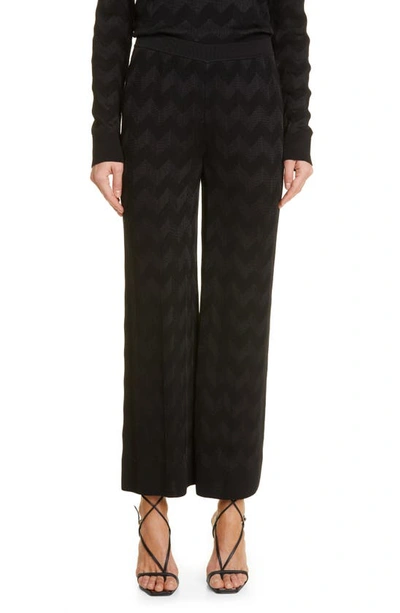 Missoni Tonal Zigzag Wool Blend Knit Pants In Black Beauty