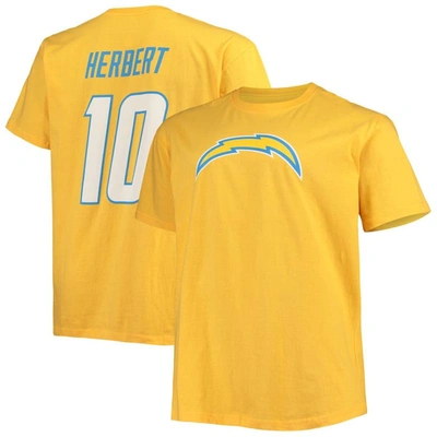 Fanatics Men's  Justin Herbert Gold Los Angeles Chargers Big And Tall Player Name And Number T-shirt