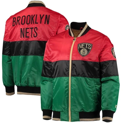 Starter Men's  Red And Black And Green Brooklyn Nets Black History Month Nba 75th Anniversary Full-zi In Red,black,green