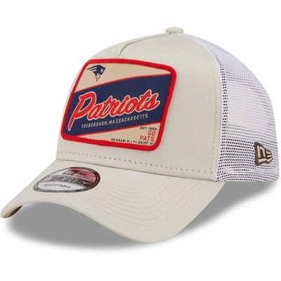 New Era Men's  Khaki, White New England Patriots Happy Camper A-frame Trucker 9forty Snapback Hat In Khaki,white