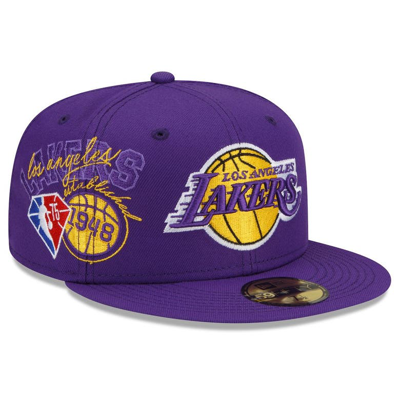 New Era Men's  Purple Los Angeles Lakers Back Half Team 59fifty Fitted Hat In Purple/yellow