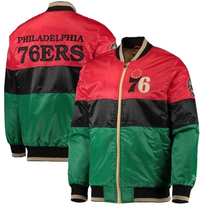 Starter Men's  Red And Black And Green Philadelphia 76ers Black History Month Nba 75th Anniversary Fu In Red,black,green