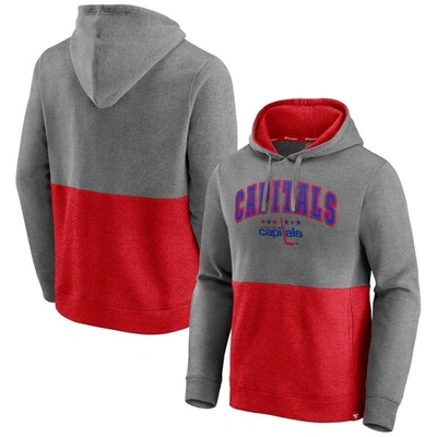 Fanatics Branded Heathered Gray/red Washington Capitals Block Party Classic Arch Signature Pullover In Heathered Gray,red