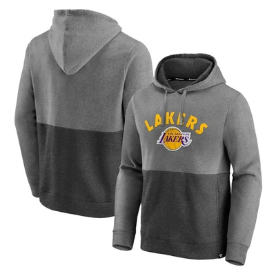 Fanatics Branded Heathered Charcoal/black Los Angeles Lakers Block Party Applique Color Block Pullov In Heathered Charcoal,black