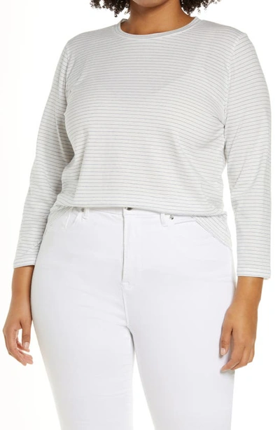 Vince Neppy Stripe Cotton & Linen Crewneck Top In Off White/ Hydrangea