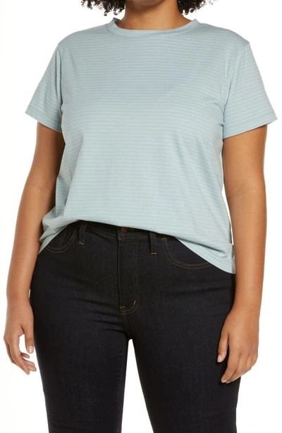 Vince Neppy Stripe Cotton & Linen T-shirt In Pale Bay/ Off White
