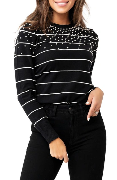 Gibsonlook Frosted Stripe Sweater In Blk/ivory Stripe