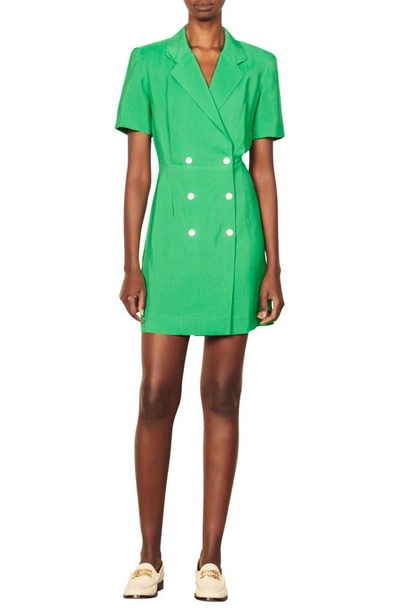 Sandro Maissane Double-breasted Notched-collar Woven Mini Dress In Fluo  Green | ModeSens