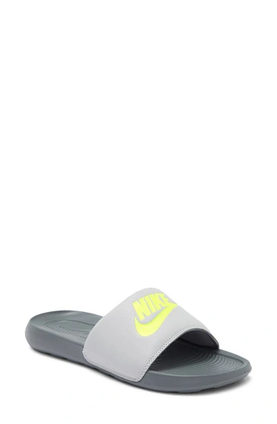 Nike Men's Victori One Slide Sandals From Finish Line In Grey Fog/smoke Grey/volt