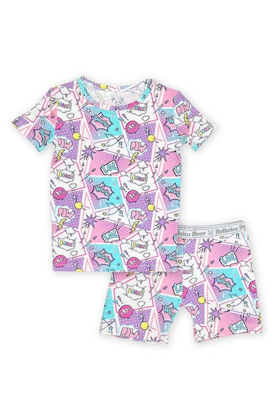 Bellabu Bear Kids' Baby Girl's, Little Girl's & Girl's Comic Print Pajama Shorts Set In Comic Purple