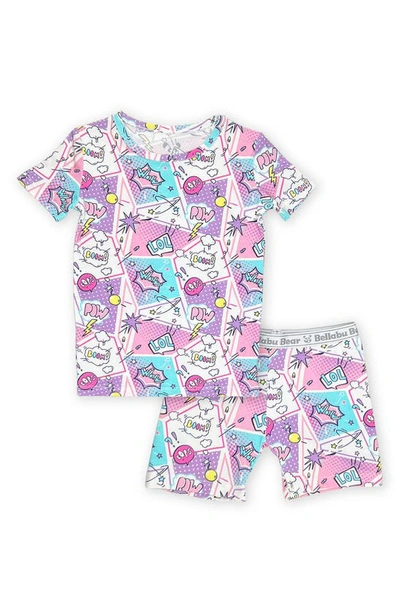 Bellabu Bear Baby Girl's, Little Girl's & Girl's Comic Print Pajama Shorts Set In Comic Purple