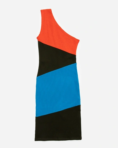 (d)ivision Asymmetric Contrast-panel Cotton-knit Mini Dress In Multicolor