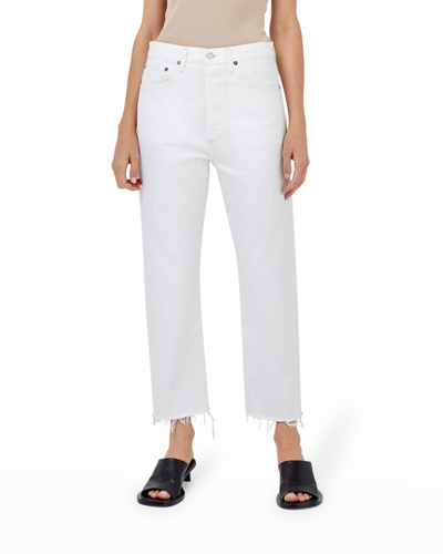 Agolde '90s High Waist Raw Hem Crop Organic Cotton Jeans In White