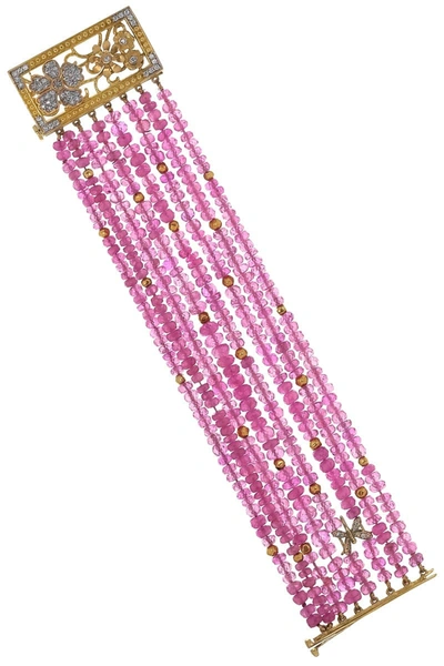 Tanya Farah Pink Sapphire Beaded Bracelet In Gold