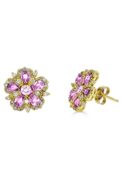 Tanya Farah Pink Sapphire And Diamond Flower Earrings In Gold
