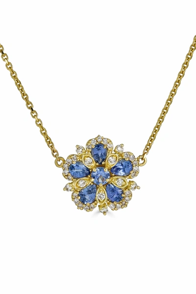 Tanya Farah Ceylon Sapphire And Diamond Flower Necklace In Gold