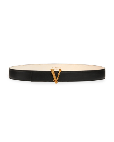 Versace Virtus Leather Belt In Black/gold