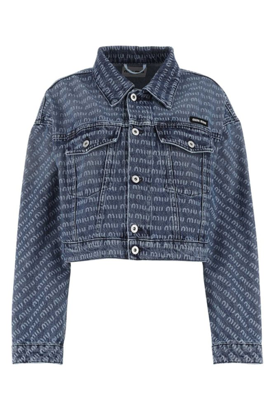 Miu Miu All-over Logo Denim Jacket In Light Blue