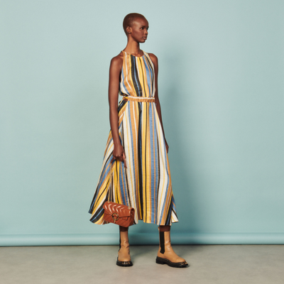 Sandro Taila Stripe Linen Blend Sleeveless Dress In Yellow/black/brown