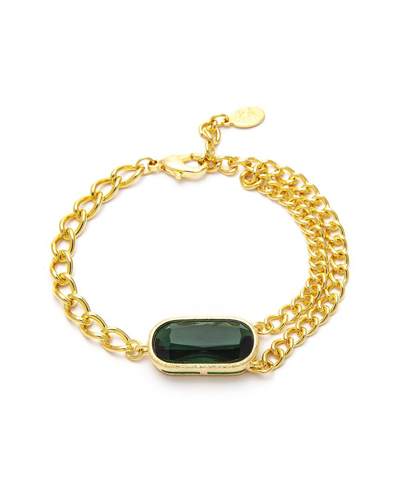 Rivka Friedman Curb Link Double Chain Bracelet With Emerald Bezel Center In Gold