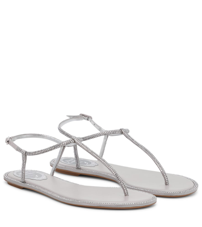 René Caovilla Amalia Embellished Thong Sandals In Silver