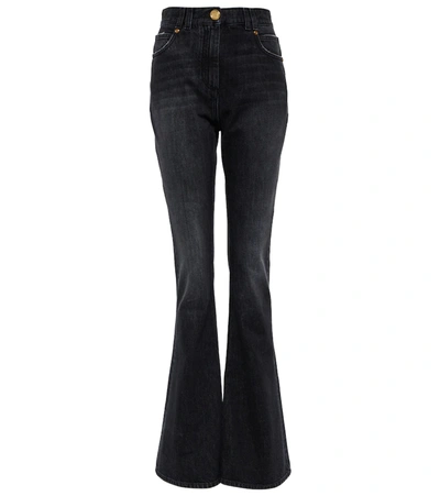 Balmain Mono Boot-cut High-rise Jeans In Black