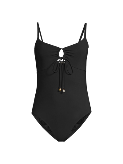 Tory Burch Ruched Tie-front One-piece Swimsuit In Black