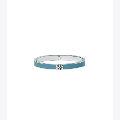 Tory Burch Kira Enamel Hinge Bracelet In Tory Silver / Lanai Blue
