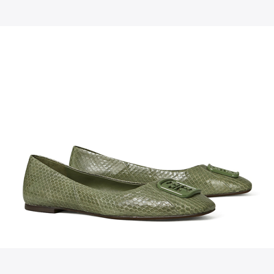 Tory Burch Georgia Snakeskin Medallion Ballerina Flats In Palm Leaf