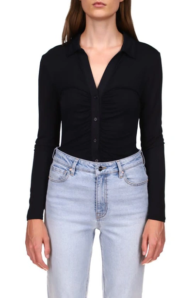 Sanctuary Dreamgirl Ruched Knit Shirt In Black