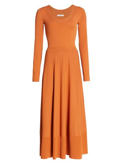 open lace back dress Burnt Orange Maxi Dress with Long Sleeves main image 1