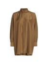 Totême Oversized Embroidered Silk Crepe De Chine Shirt In Camel