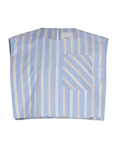 Aknvas Mel Stripe Cotton Crop Top In Light Blue Stripe
