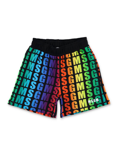 Msgm Teen Rainbow Logo-print Shorts In Multicolor