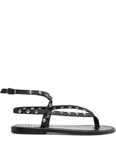K.jacques Black Leather Sandals With Studs