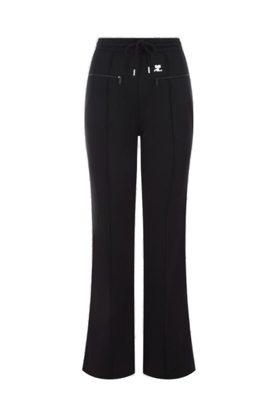 Courrèges Embroidered-logo Flared Trousers In Black